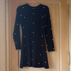 Zara Black Mini Dress with Pearl Embellishments
